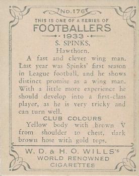1933 Wills's Victorian Footballers (Large) #176 Stan Spinks Back